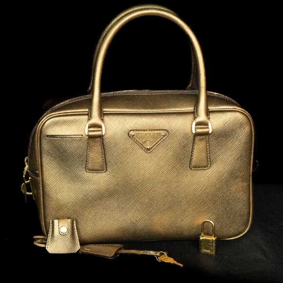 Prada Handbags - 🔥BLOWOUT! 🔥 PRADA Saffiano Lux Leather Yellow Gold Bauletto Satchel Hand Bag